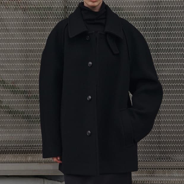 레이스 하드 울 발마칸 코트 블랙