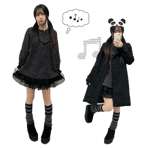 코디셋 ! 블랙 도트 판다 🐼 코트 코디셋