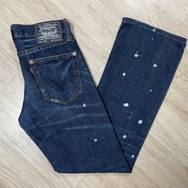 29) 00's 리바이스 재팬 여성 진청워싱 페인팅 데님 부츠컷
