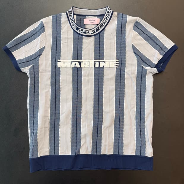MARTINE ROSE 블루 로고 타이트 티셔츠