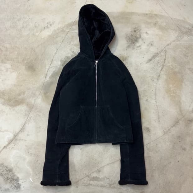 [XL] Fur Hoodie Leather Suede Jacket