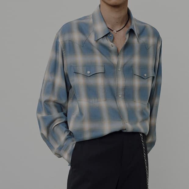 토니웩 웨스턴 체크 셔츠 스카이블루
