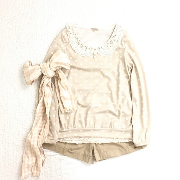 BEBEPOSEE /도트 레이스 블라우스 둥근카라 둥근카라블라우스