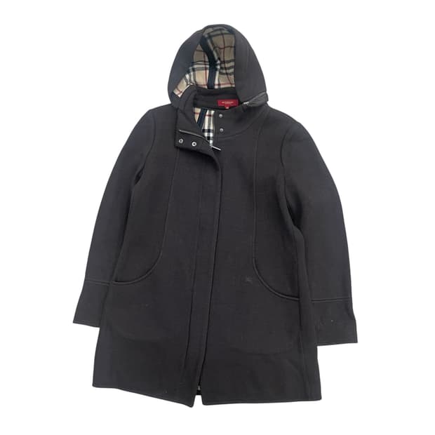 버버리 후드 코트 블랙