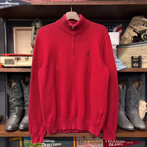 신형라벨 폴로 랄프로렌 디블립 하프집업 코튼 니트 스웨터 레드 N634