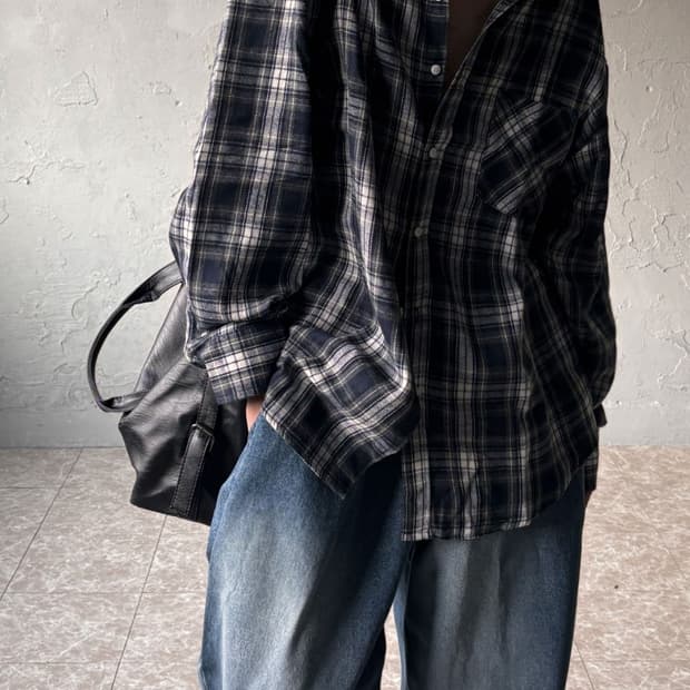 빈티지 오버핏 체크셔츠