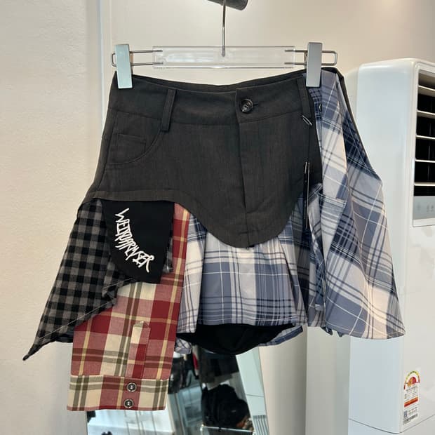 check shirt layered skirt