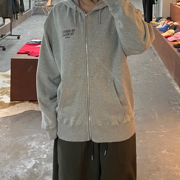 X-girl 빈티지 프린팅 그레이 후드집업 H2580