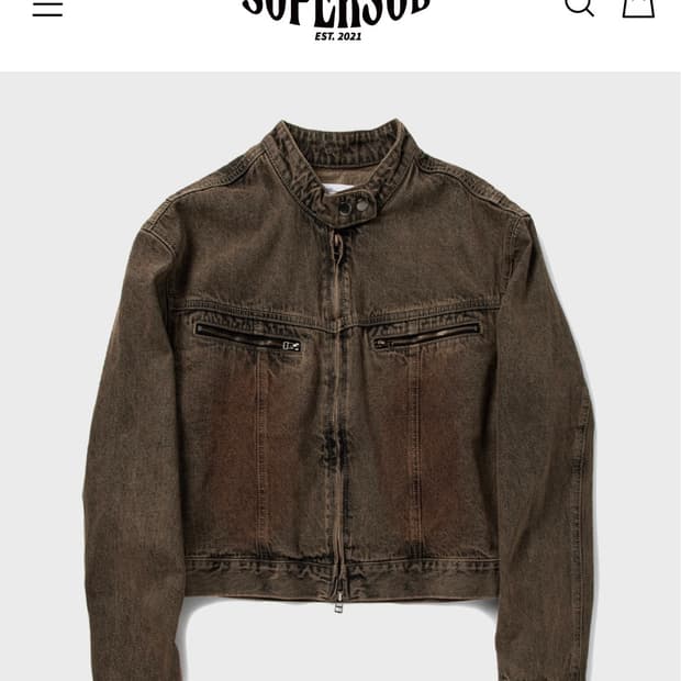 슈퍼서브 워싱 크롭 데님 재킷 - 워시드 브라운