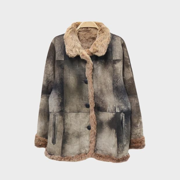 화이트베어 안감 퍼 가죽 패치워크 자켓 61772