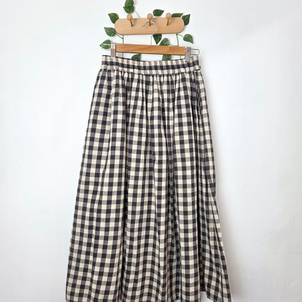 체크 린넨 롱스커트