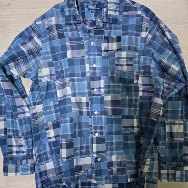 폴로 패치워크 캠프 셔츠 L 블루