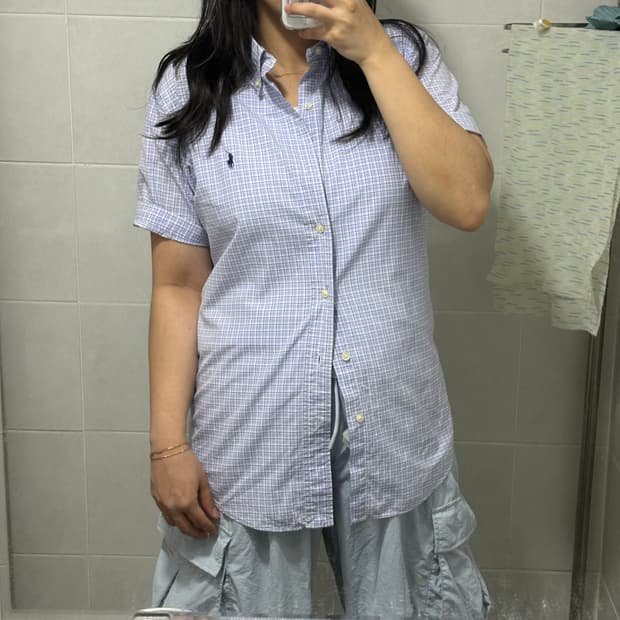 폴로 랄프로렌 라벤더🪻연보라 체크 반팔셔츠