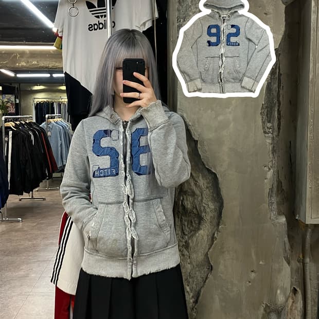 아베크롬비 데님 빅패치 와플 후드집업 그레이 S  #csz2514 