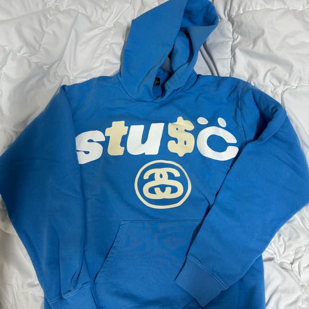 스투시 x CPFM 8볼 피그먼트 다이드 후드 블루 L사이즈