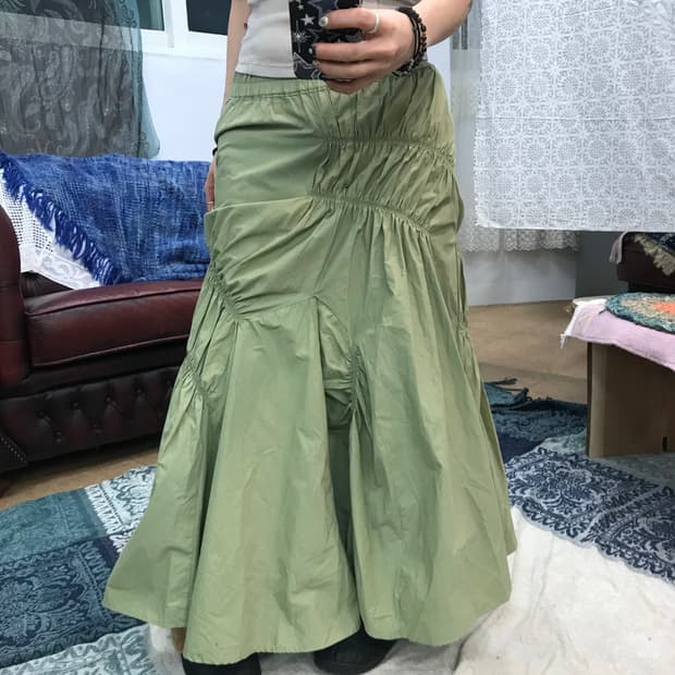 빈티지 여성 밴딩 셔링 디테일 롱 스커트 