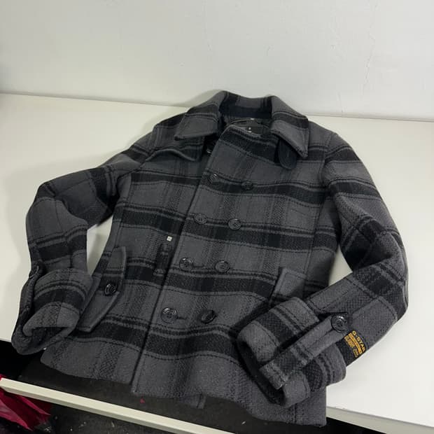 S 지스타로우 GSTAR 그레이 체크 더블 하프코트