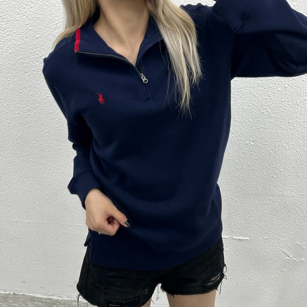폴로 랄프로렌 레드배색 네이비 반집업 L
