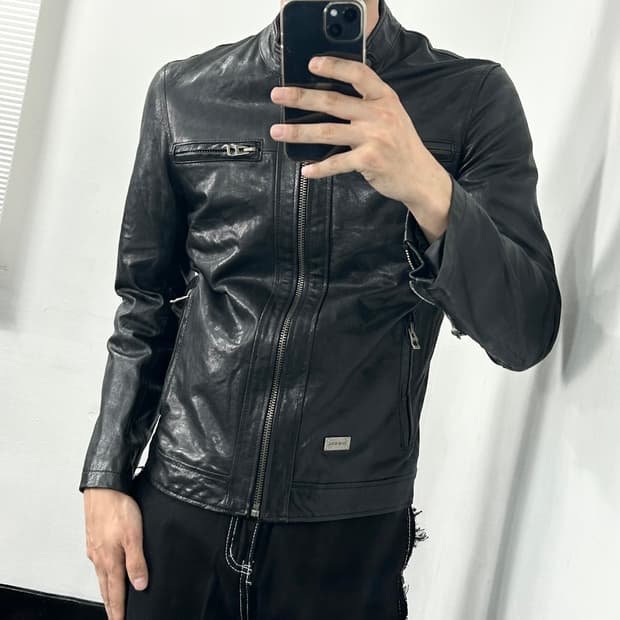 디젤 양가죽 쿼드지퍼 바이커 자켓