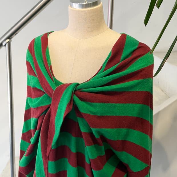 TSUMORI CHISATO 그린 와인 스트라이프 롱슬리브