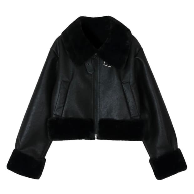 보헤미안서울 하이넥 숏 무스탕 블랙