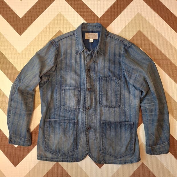 RRL 인디고 스트라이프 트윌 엔지니어 코트 더블알엘