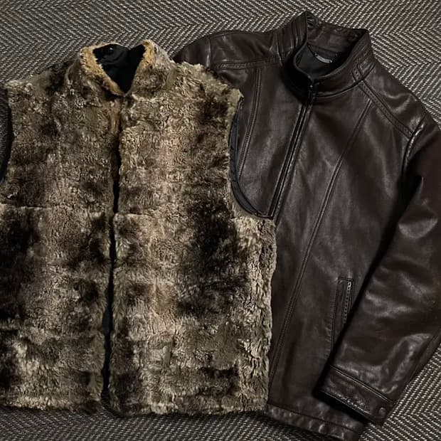 Christian aujard 아카이브 래빗 트리밍 가죽 자켓o 4967