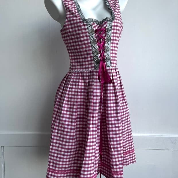 GOLDEN TRACHTEN 핑크 깅엄 디른들 원피스 