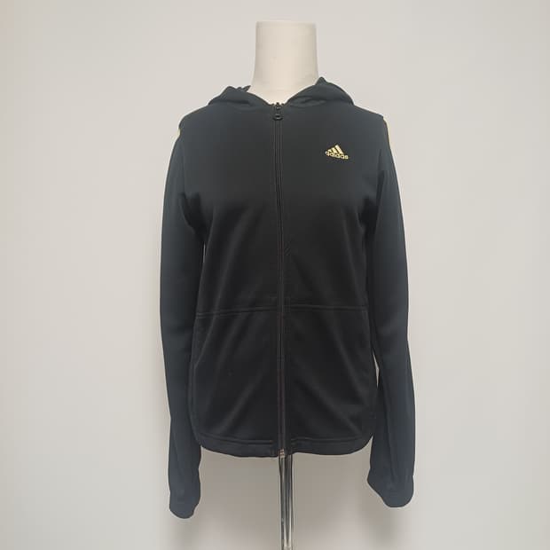 여성 아디다스 블랙-골드 3Stripes 후드 집업 [90]