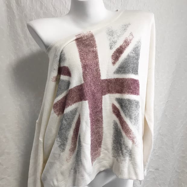 빈티지 cecil mcbee 세실맥비 유니언잭 가오리핏 롱슬리브 니트 탑