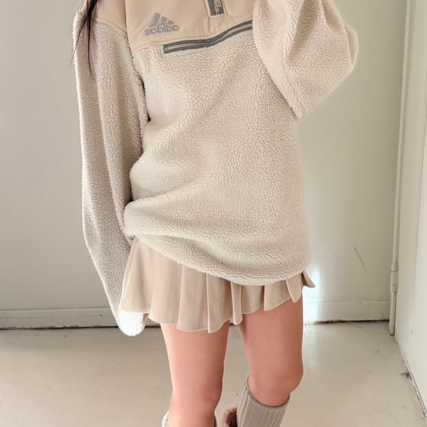 일본빈티지 아디다스 올드스쿨 후리스 반집업