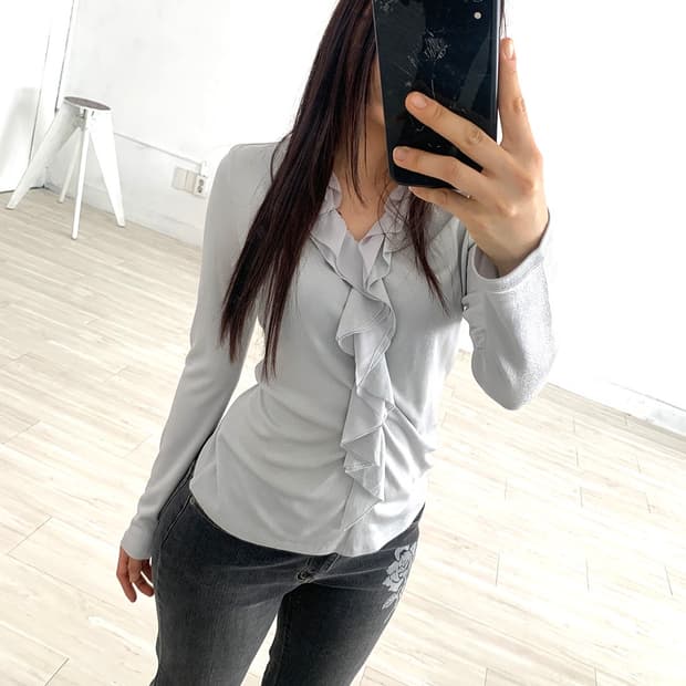 Silver Gray Ruffle Top