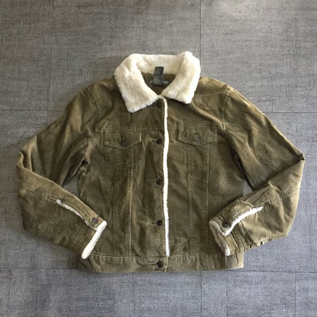 일본 Rootsheans 올드스쿨아메카지 혁오풍 양털골덴자켓 카키