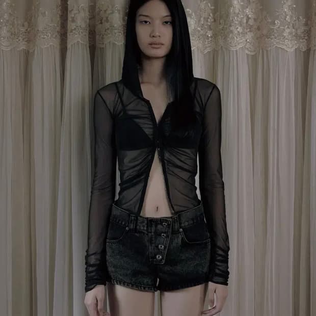(새상품) 보헤미안서울 시스루 셔링 후디 블랙
