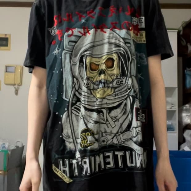 minute mirth 라지 반팔 티셔츠 흑청 벨벳 스컬 블랙 검정사이키