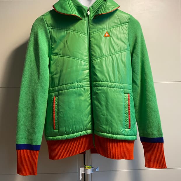 르꼬끄 골프 그린 패딩 니트 믹스 자켓