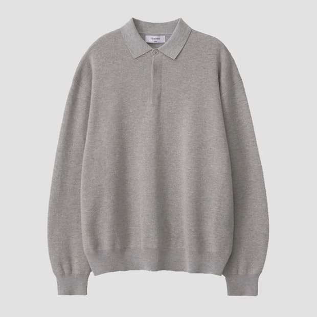 (L) 후브스 하이드 버튼 카라 니트 멜란지그레이