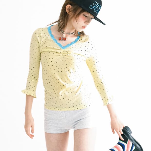 샵페어리 레몬 미니 하트 레이스 탑 mini heart lace top