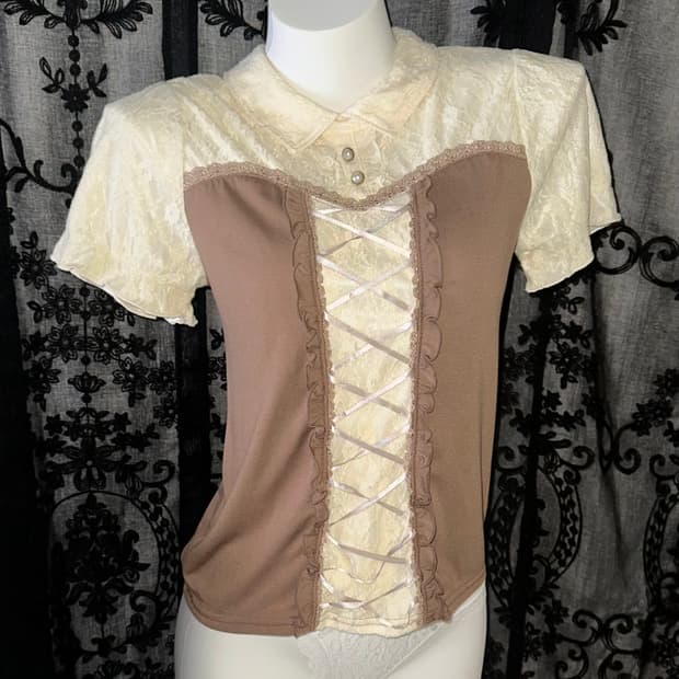 Brown+Ivory Lace Blouse