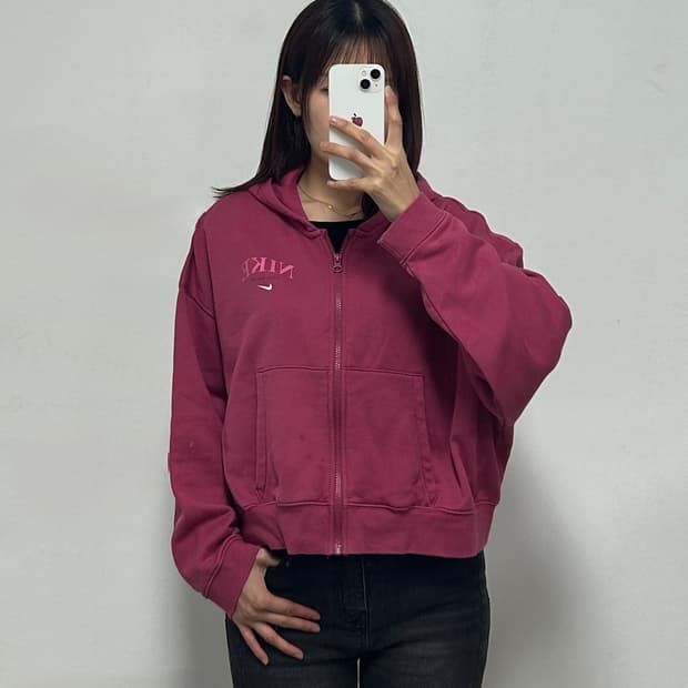 나이키 신형 빅로고 핑크 크롭 후드집업