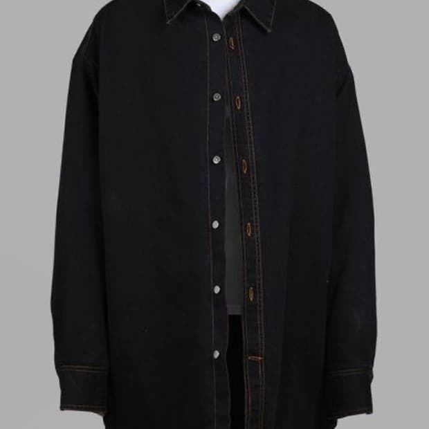 17ss 라프시몬스 패딩 데님 셔츠 블랙 S사이즈