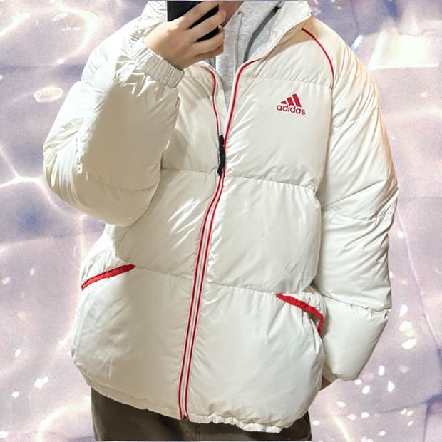 아디다스 수퍼 퍼피 덕다운 패딩 화이트 레드 XL 