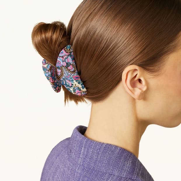 명품 ETRO 에트로 프로푸미 실크 바이올렛 페이즐리 집게핀