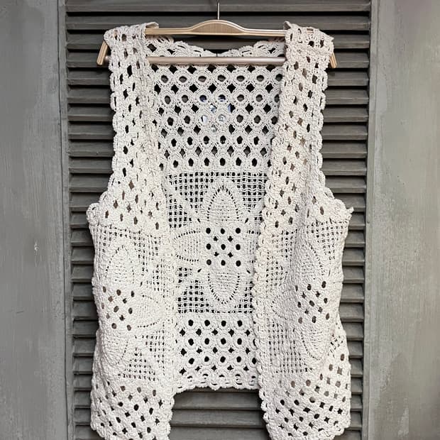 빈티지 뜨개 그물 니트 조끼 아이보리 #csz4105
