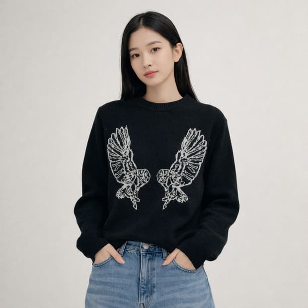 럭키슈에뜨 JDC 울 니트 스웨터 블랙 세미루즈핏