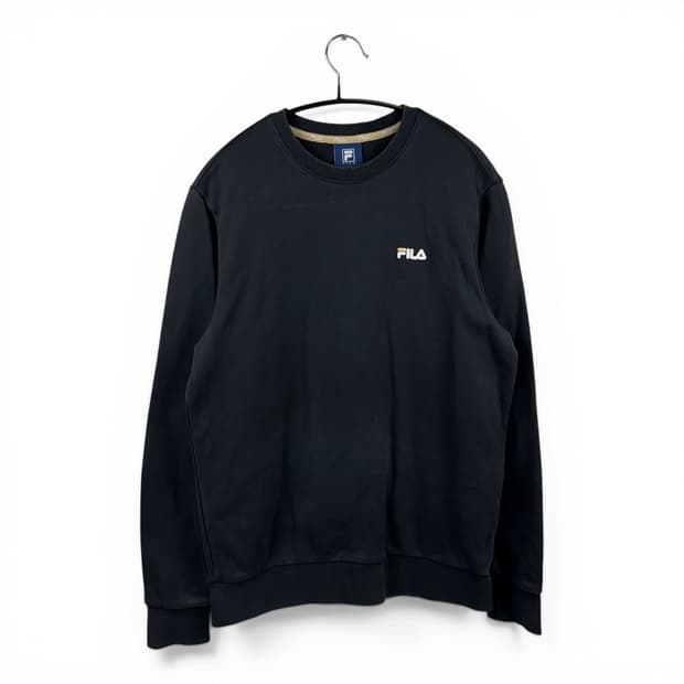 (M) 휠라 자수로고 맨투맨 블랙