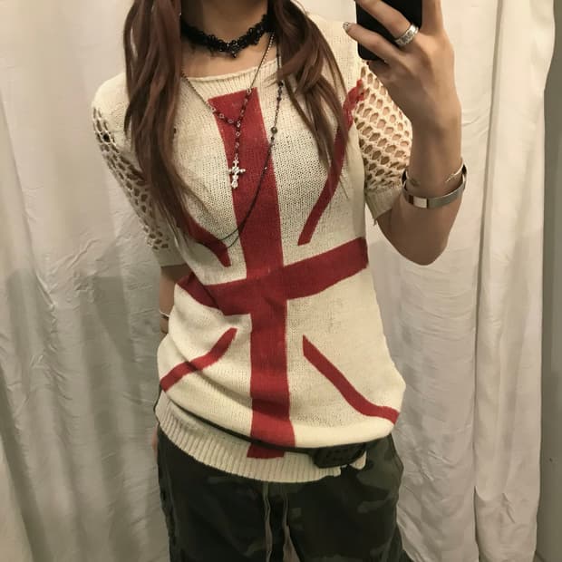 Velvet 고딕 갸루 펑크 그런지 그물 후드 니트