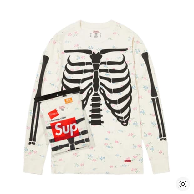 슈프림 헤인즈 본즈 써멀 크루 플로럴 L