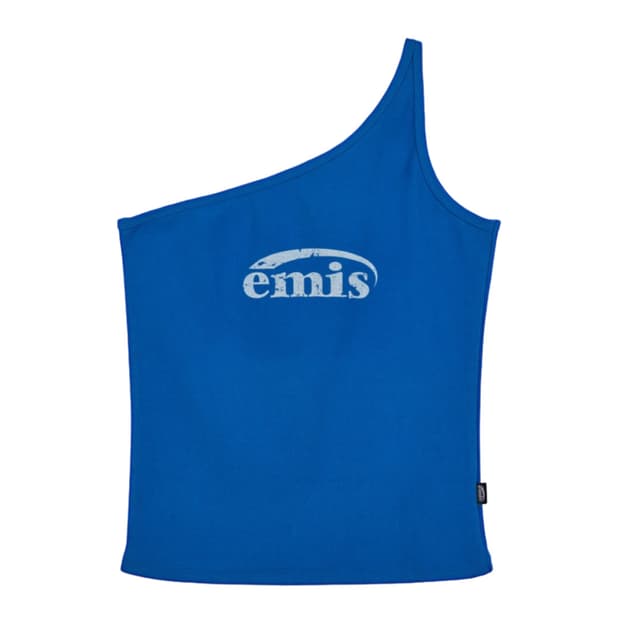 Emis 이미스 원 숄더 립드 슬리브리스 블루