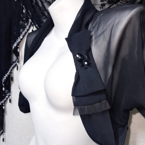 로맨틱고딕 고스로리 펑크 갸루 시스루 쉬폰볼레로 가디건 리본장식 페어리